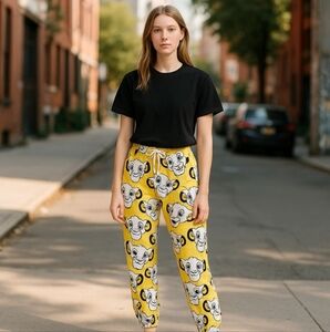 Disney Women Simba All Over Print Lounge Pants Yellow Size Small